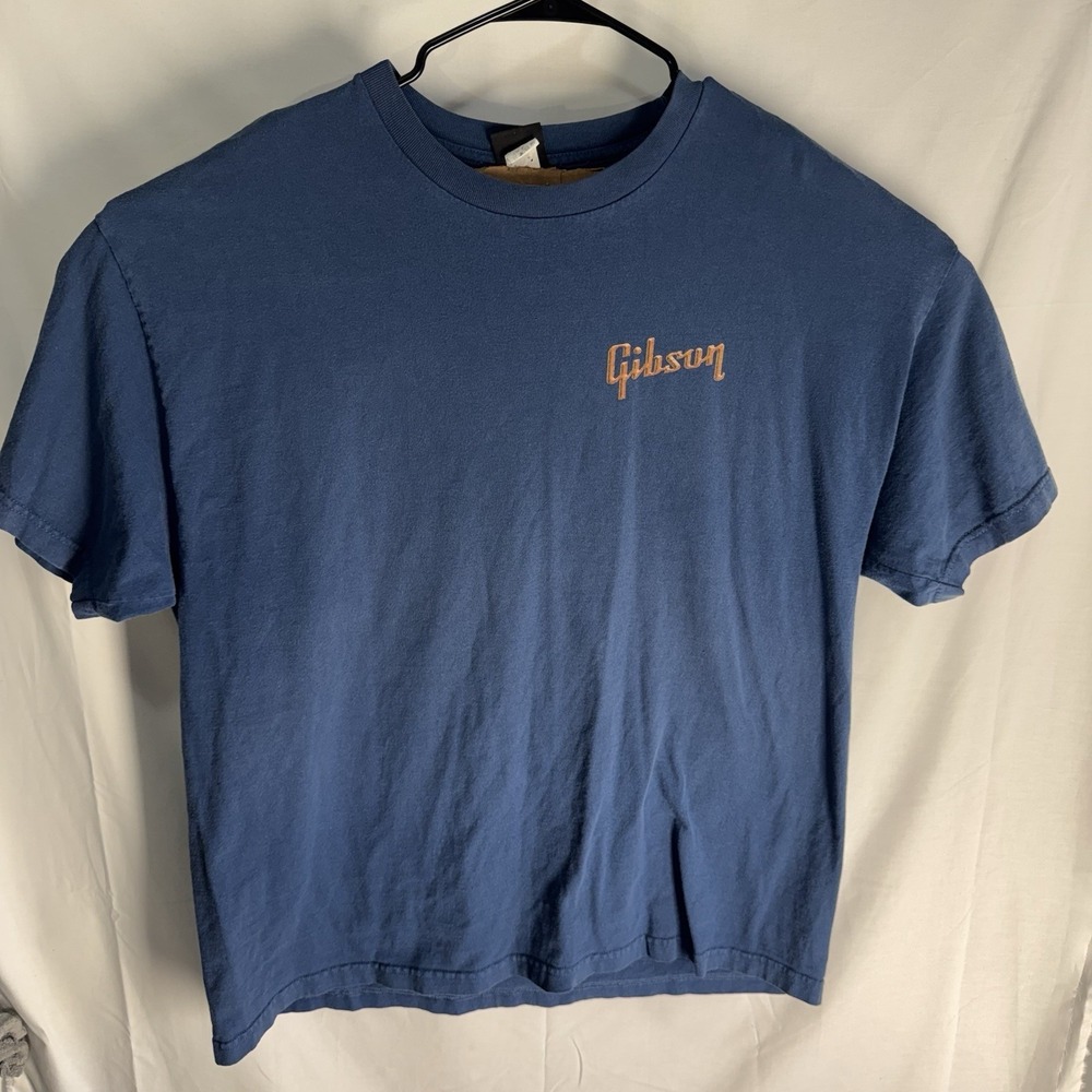 Vintage Gibson Guitar Shirt Size XXL Navy Blue Made in USA Distressed 2XL - Picture 2 of 9